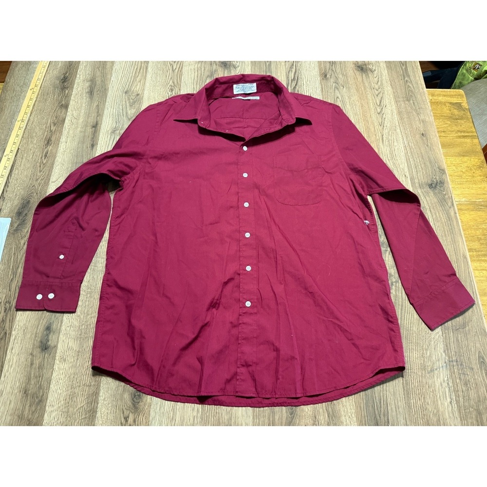 Irvine Park Button Down Mens 17.5 Burgundy Adult Long Sleeve Solid Excellent